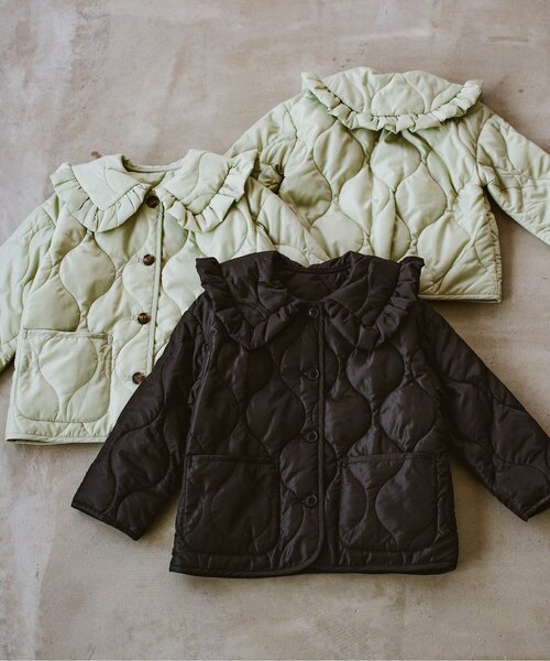 p.premier(ピードットプルミエ)の「フリルトリムカラーキルティングアウター(ダウンジャケット/コート・キッズ・ミント/ブラック・80/90/100/110/120/130/140)」の10枚目の写真