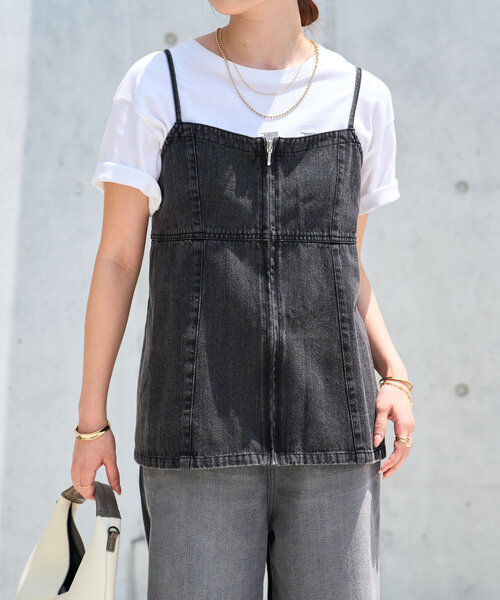 un dix cors（アンディコール）の「デニムファスナービスチェ（キャミソール・レディース・ブルー/ブラック・M/L）」の2枚目の写真