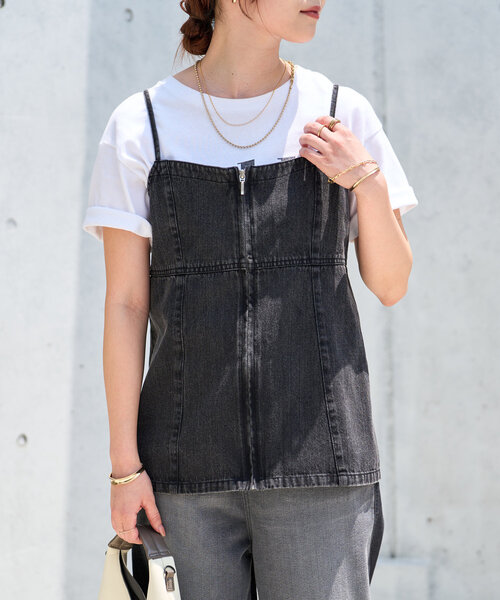 un dix cors（アンディコール）の「デニムファスナービスチェ（キャミソール・レディース・ブルー/ブラック・M/L）」の4枚目の写真