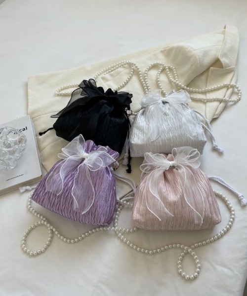 H.TOKYO（エイチトウキョウ）の「レースリボン パールショルダーバッグ/巾着（ショルダーバッグ・レディース・ホワイト/ピンク/パープル/ブラック・FREE）」の8枚目の写真