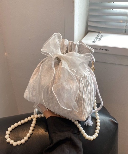 H.TOKYO（エイチトウキョウ）の「レースリボン パールショルダーバッグ/巾着（ショルダーバッグ・レディース・ホワイト/ピンク/パープル/ブラック・FREE）」の9枚目の写真