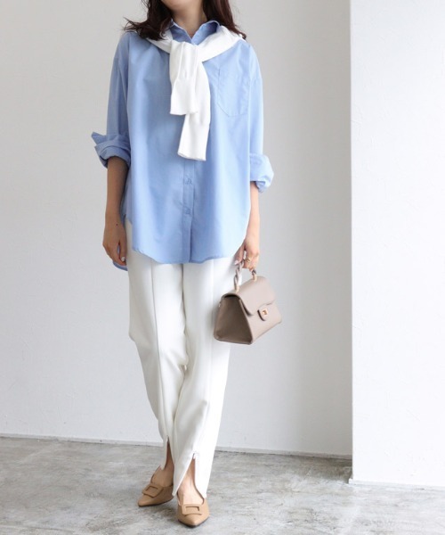 Pierrot（ピエロ）の「2wayバックスタイルオーバーシャツ（シャツ/ブラウス・レディース・オフホワイト/ブルー・M/L）」の4枚目の写真