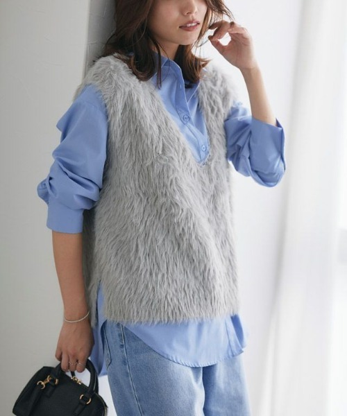 Pierrot（ピエロ）の「2wayバックスタイルオーバーシャツ（シャツ/ブラウス・レディース・オフホワイト/ブルー・M/L）」の9枚目の写真