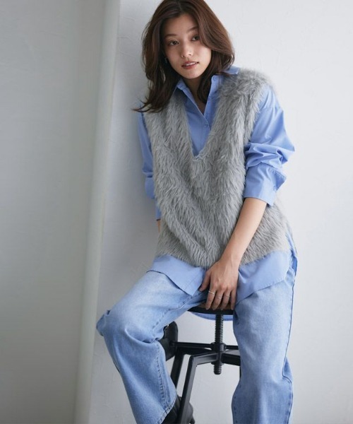 Pierrot（ピエロ）の「2wayバックスタイルオーバーシャツ（シャツ/ブラウス・レディース・オフホワイト/ブルー・M/L）」の10枚目の写真