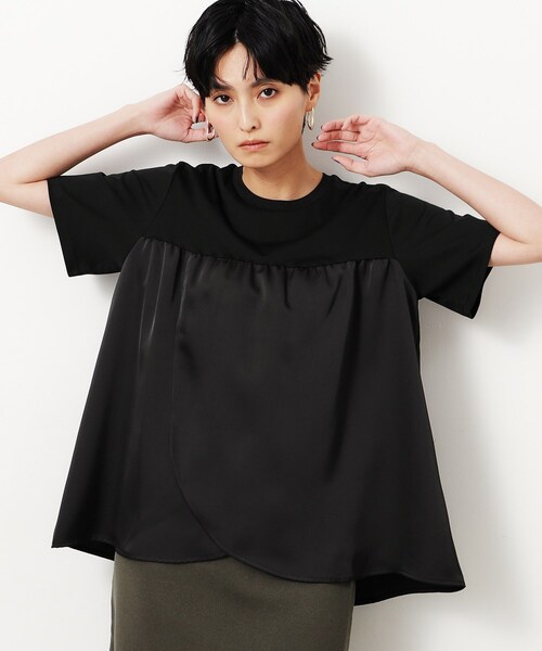 OPAQUE.CLIP(オペークドットクリップ)の「◆サテンドッキングカットソー【洗濯機洗い可】(Tシャツ/カットソー・レディース・ブラック/ライトベージュ・40/38/36)」の2枚目の写真