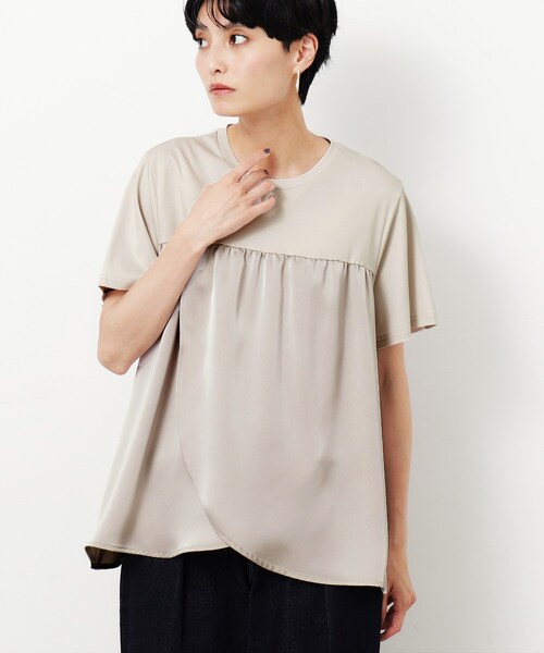 OPAQUE.CLIP(オペークドットクリップ)の「◆サテンドッキングカットソー【洗濯機洗い可】(Tシャツ/カットソー・レディース・ブラック/ライトベージュ・40/38/36)」の3枚目の写真