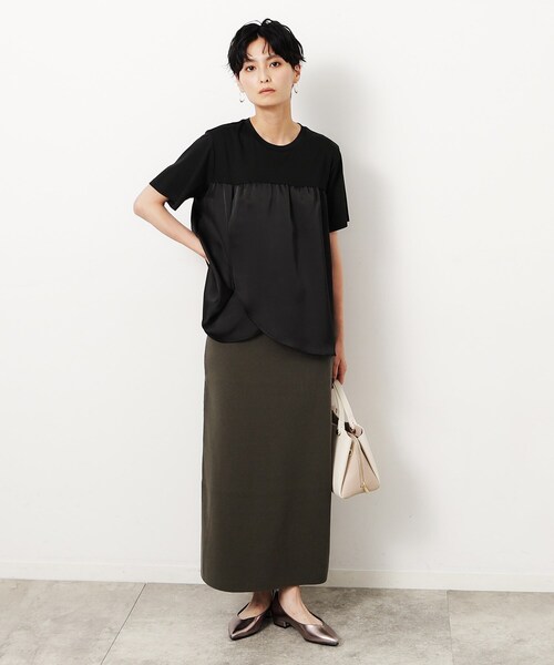 OPAQUE.CLIP(オペークドットクリップ)の「◆サテンドッキングカットソー【洗濯機洗い可】(Tシャツ/カットソー・レディース・ブラック/ライトベージュ・40/38/36)」の8枚目の写真