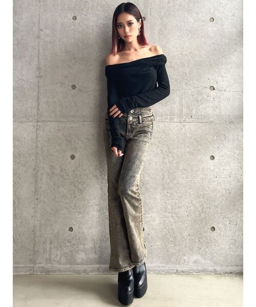 セール】【 3color 】タックデザインドレープオフショルダー