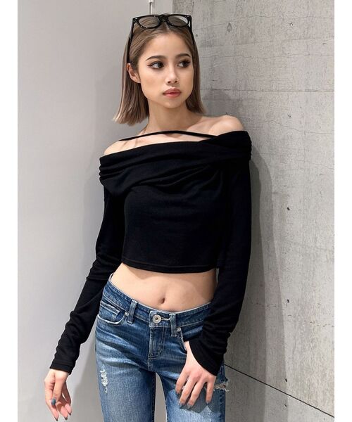 GYDA（ジェイダ）の「アシンンメトリーオフショルトップス（Tシャツ/カットソー・レディース・ブラック/グレー・FREE）」の22枚目の写真