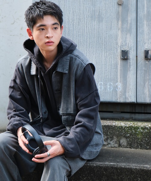 ベスト デニムジャケット M〜3XL ウォッシュド Hatsunex ビッグシルエットデニムジャケット（ウォッシュブルー