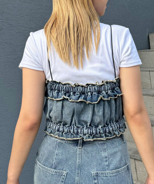 CIAOPANIC（チャオパニック）の「オーバーダイデニムシャーリングビスチェ（シャツ/ブラウス・レディース・ブルー・ONE SIZE）」の12枚目の写真