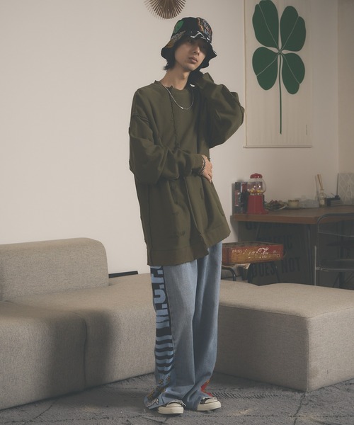 リメイクライク ダメージスウェット クルーネック トレーナー