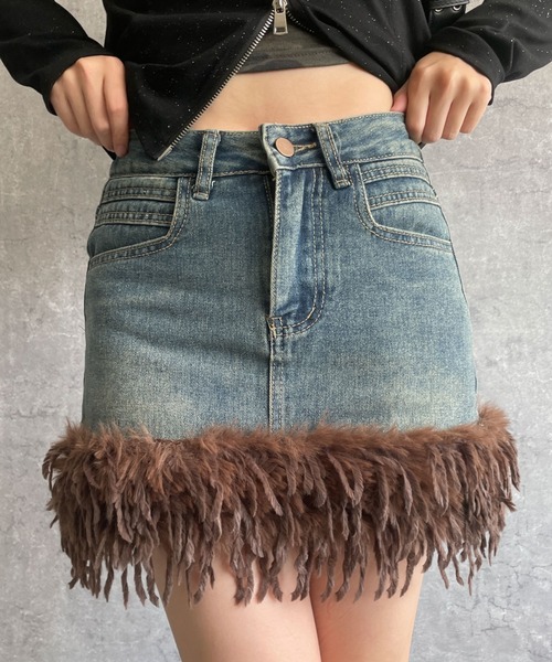 dispark(ディスパーク)の「DISPARK/フリンジファーミニスカパン(スカート・レディース・ブラック/ブルー系1・FREE)」の2枚目の写真