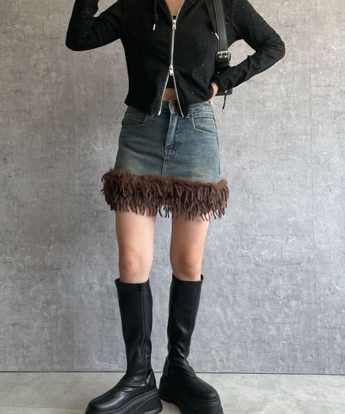 dispark(ディスパーク)の「DISPARK/フリンジファーミニスカパン(スカート・レディース・ブラック/ブルー系1・FREE)」の5枚目の写真