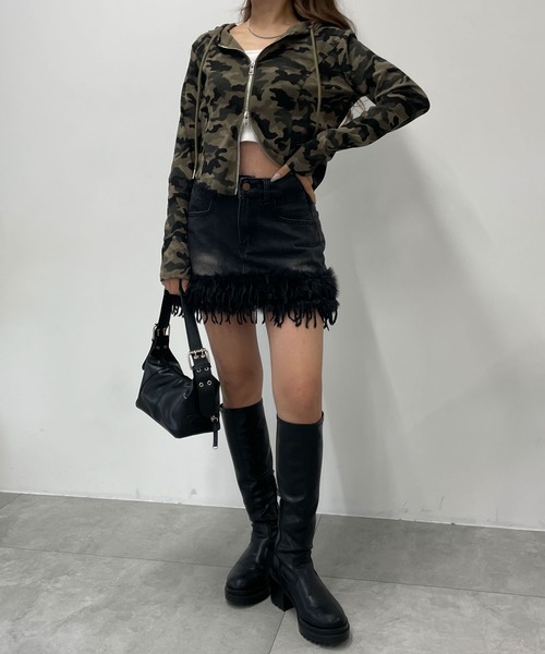 dispark(ディスパーク)の「DISPARK/フリンジファーミニスカパン(スカート・レディース・ブラック/ブルー系1・FREE)」の4枚目の写真