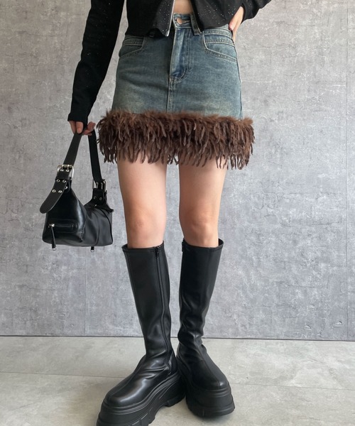 dispark(ディスパーク)の「DISPARK/フリンジファーミニスカパン(スカート・レディース・ブラック/ブルー系1・FREE)」の10枚目の写真