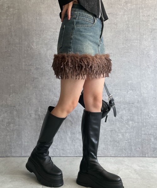 dispark(ディスパーク)の「DISPARK/フリンジファーミニスカパン(スカート・レディース・ブラック/ブルー系1・FREE)」の11枚目の写真