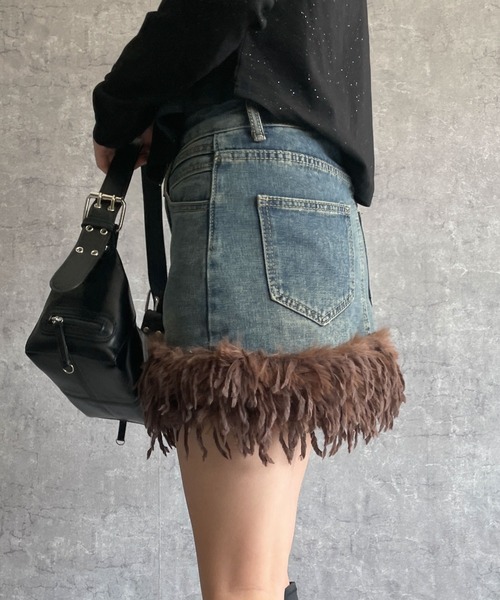 dispark(ディスパーク)の「DISPARK/フリンジファーミニスカパン(スカート・レディース・ブラック/ブルー系1・FREE)」の12枚目の写真