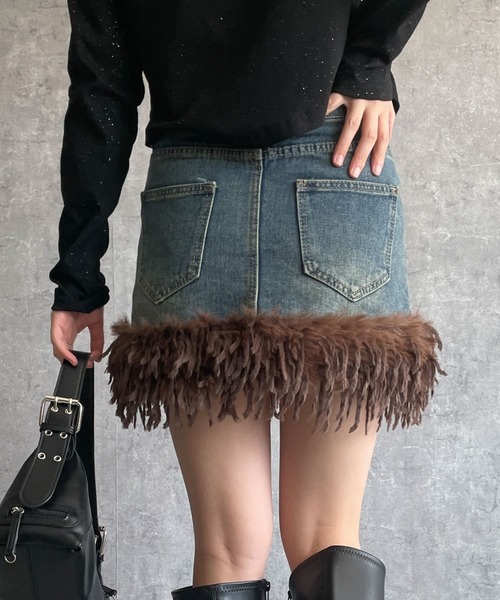 dispark(ディスパーク)の「DISPARK/フリンジファーミニスカパン(スカート・レディース・ブラック/ブルー系1・FREE)」の13枚目の写真