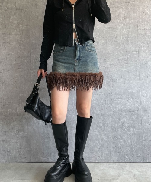 dispark(ディスパーク)の「DISPARK/フリンジファーミニスカパン(スカート・レディース・ブラック/ブルー系1・FREE)」の14枚目の写真