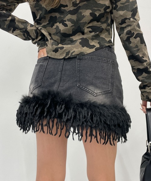 dispark(ディスパーク)の「DISPARK/フリンジファーミニスカパン(スカート・レディース・ブラック/ブルー系1・FREE)」の7枚目の写真