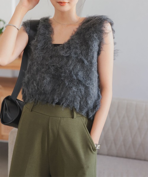 KOBE LETTUCE（コウベレタス）の「シャギーニットベスト（ベスト・レディース・アイボリー/カーキ/チャコール/ブラウン・M）」の19枚目の写真