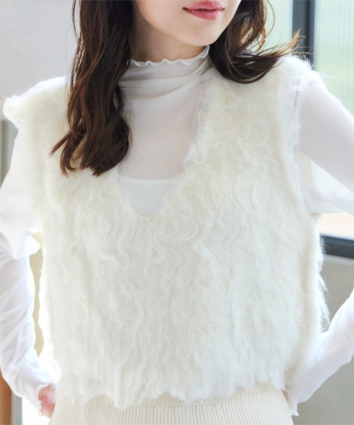 ☆希少☆  レディースベスト ホワイト KOBE LETTUCE（コウベレタス）の「シャギーニットベスト（ベスト