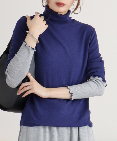 Miunelora(ミューネローラ)の「Miunelora 配色テレコリブカットソー(Tシャツ/カットソー・レディース・ブラック/ライトグレー/ネイビー/オフホワイト/チャコールグレー/ライトベージュ/ブラック系/ベージュ系・38)」の8枚目の写真