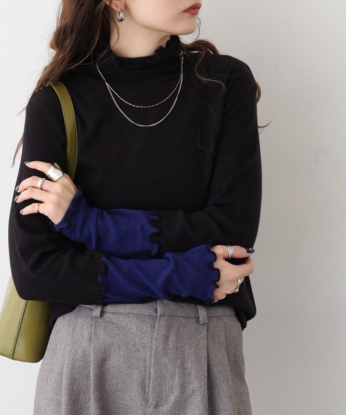 Miunelora(ミューネローラ)の「Miunelora 配色テレコリブカットソー(Tシャツ/カットソー・レディース・ブラック/ライトグレー/ネイビー/オフホワイト/チャコールグレー/ライトベージュ/ブラック系/ベージュ系・38)」の3枚目の写真