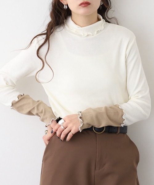 Miunelora(ミューネローラ)の「Miunelora 配色テレコリブカットソー(Tシャツ/カットソー・レディース・ブラック/ライトグレー/ネイビー/オフホワイト/チャコールグレー/ライトベージュ/ブラック系/ベージュ系・38)」の16枚目の写真