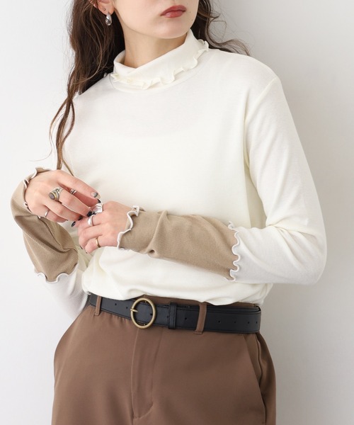 Miunelora(ミューネローラ)の「Miunelora 配色テレコリブカットソー(Tシャツ/カットソー・レディース・ブラック/ライトグレー/ネイビー/オフホワイト/チャコールグレー/ライトベージュ/ブラック系/ベージュ系・38)」の17枚目の写真