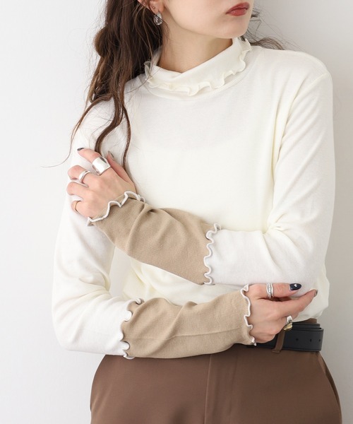 Miunelora(ミューネローラ)の「Miunelora 配色テレコリブカットソー(Tシャツ/カットソー・レディース・ブラック/ライトグレー/ネイビー/オフホワイト/チャコールグレー/ライトベージュ/ブラック系/ベージュ系・38)」の18枚目の写真
