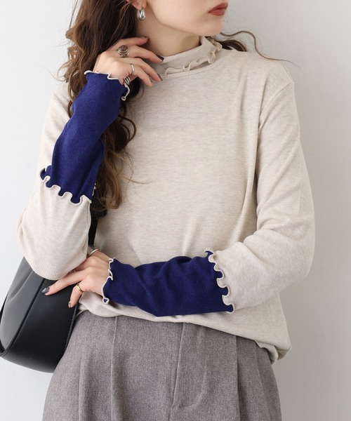 Miunelora(ミューネローラ)の「Miunelora 配色テレコリブカットソー(Tシャツ/カットソー・レディース・ブラック/ライトグレー/ネイビー/オフホワイト/チャコールグレー/ライトベージュ/ブラック系/ベージュ系・38)」の22枚目の写真