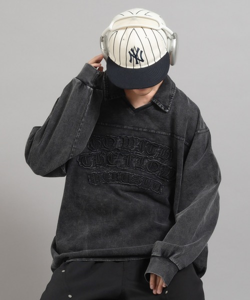 Perushu(ペルーシュ)の「ヴィンテージライク刺繍ポロロンT(Tシャツ/カットソー・メンズ・ブラック/ネイビー/ボルドー・MEDIUM/LARGE)」の5枚目の写真