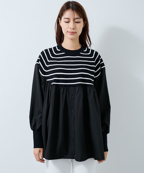 Jayro（ジャイロ）の「ボーダーニット異素材切替プルオーバー（Tシャツ/カットソー・レディース・ブラック/グレー/ベージュ・FREE）」の13枚目の写真
