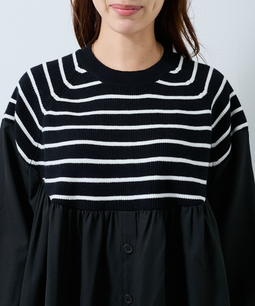 Jayro（ジャイロ）の「ボーダーニット異素材切替プルオーバー（Tシャツ/カットソー・レディース・ブラック/グレー/ベージュ・FREE）」の14枚目の写真