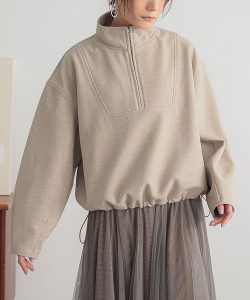 n'OrLABEL(ノアールレーベル)の「フラノライクハーフジッププルオーバー(スウェット・レディース・ベージュ/チャコール/ブラウン・FREE)」の3枚目の写真