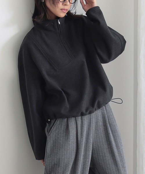 n'OrLABEL(ノアールレーベル)の「フラノライクハーフジッププルオーバー(スウェット・レディース・ベージュ/チャコール/ブラウン・FREE)」の2枚目の写真