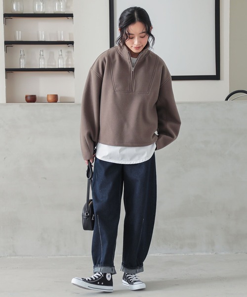 n'OrLABEL(ノアールレーベル)の「フラノライクハーフジッププルオーバー(スウェット・レディース・ベージュ/チャコール/ブラウン・FREE)」の9枚目の写真