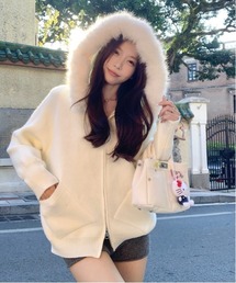 Y2K エコファー フード ジップアップ  パーカー