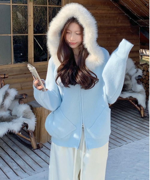 セール】Y2K エコファー フード ジップアップ パーカー（パーカー