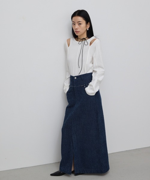 AIC.（エーアイシー）の「クラッシュデニムフリンジロングスカート（デニムスカート・レディース・ブラック/インディゴブルー・FREE）」の11枚目の写真