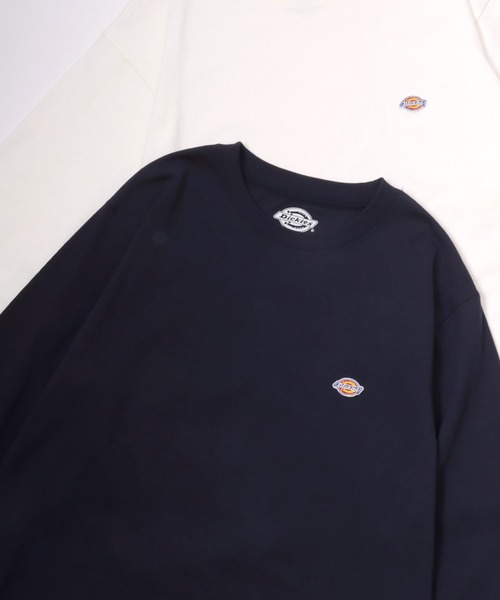 Dickies(ディッキーズ)の「Dickies/ディッキーズ オーバーサイズ ミニロゴワッペン ワンポイント刺繍 ロングスリーブTシャツ/ロンT/無地T/レディース メンズ(Tシャツ/カットソー・メンズ・ホワイト/ネイビー/ダークグリーン/ブラック・M/L/XL)」の4枚目の写真