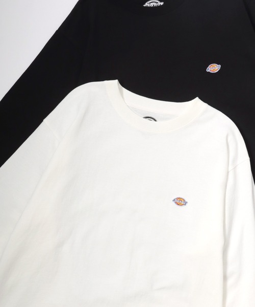 Dickies(ディッキーズ)の「Dickies/ディッキーズ オーバーサイズ ミニロゴワッペン ワンポイント刺繍 ロングスリーブTシャツ/ロンT/無地T/レディース メンズ(Tシャツ/カットソー・メンズ・ホワイト/ネイビー/ダークグリーン/ブラック・M/L/XL)」の1枚目の写真