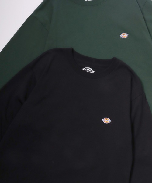 Dickies(ディッキーズ)の「Dickies/ディッキーズ オーバーサイズ ミニロゴワッペン ワンポイント刺繍 ロングスリーブTシャツ/ロンT/無地T/レディース メンズ(Tシャツ/カットソー・メンズ・ホワイト/ネイビー/ダークグリーン/ブラック・M/L/XL)」の2枚目の写真
