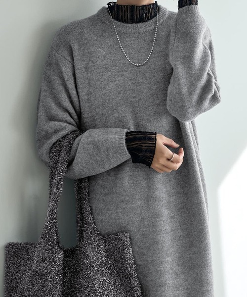 STYLE DELI（スタイルデリ）の「ヤク風クルーネックワンピースB（ワンピース・レディース・ブルー/グレー/ブラック/ベージュ・SMALL/MEDIUM）」の13枚目の写真