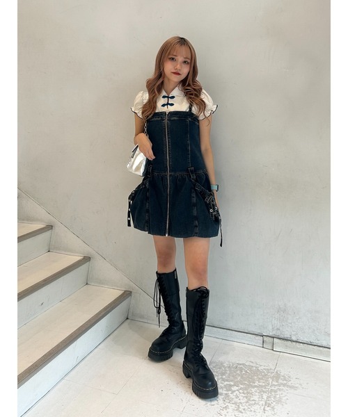 jouetie（ジュエティ）の「フロントZIPデニムミニジャンスカ（ジャンパースカート・レディース・ブラック/ブルー・MEDIUM）」の19枚目の写真