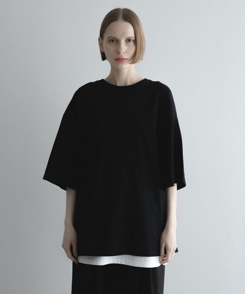 Tシャツ 黒 ブラックloose basic Tee / ルーズベーシックT loose basic over design Tee ⁄ ルーズベーシックオーバー刺繍Tシャツ