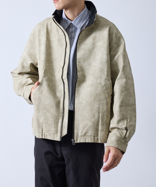 RLX　ブルゾンジャケット　 ヘリンボーン zipカーディガン サイズ　M シンセティックレザーハイネックZIPブルゾン（ブルゾン）｜LE