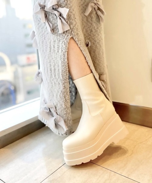 R&E】トリプルソール厚底ストレッチショートブーツ（ブーツ）｜R&E